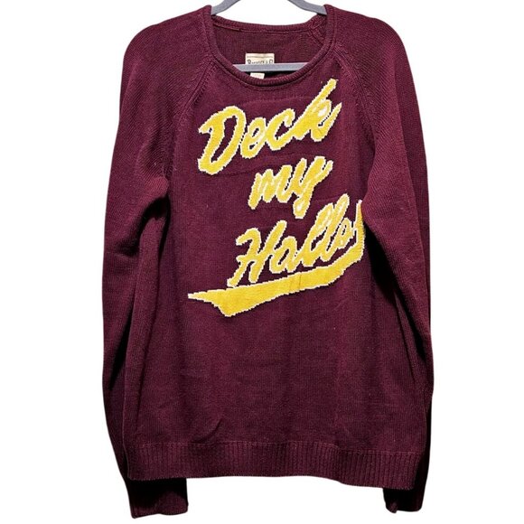 Deck My Halls Maroon Knit Sweater XXL Roebuck & Co 100% Cotton Crewneck Design - Picture 1 of 7